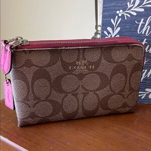 Coach Signature Brown and Pink Wristlet